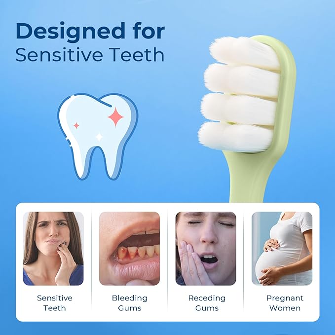 Extra Soft Toothbrushes for Adults Sensitive Gums, Upgraded 20000 Soft Micro Nano Bristles Toothbrush with 8 Holes, Compact Small Head Portable Toothbrush for Pregnant Women, Elderly (6 Pack)
