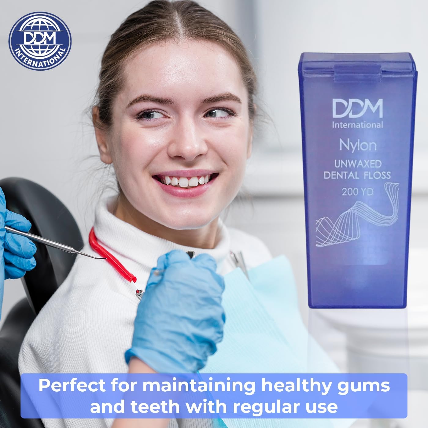 Nylon Unwaxed Dental Floss - with Dispenser Box 200 Yards Plaque Removal Translucent Purple Case - Teeth & Gum Protection for Adults