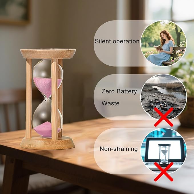 Mini Sand Timer,1 Minute Hourglass,Bamboo Sandglass 1 Min,Wood Sand Clock- Decorative Timer for Classroom,Baking,Game,Desk Decor,Pink