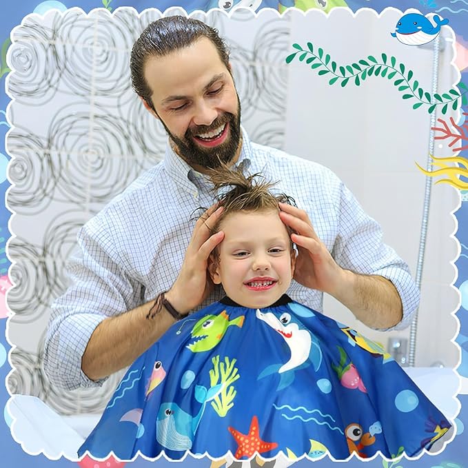 FEBSNOW Kids Hair Cutting Cape, Professional Kids Barber Cape Cartoon Pattern Apron with Adjustable Closure for Children Salon Barber Supplies