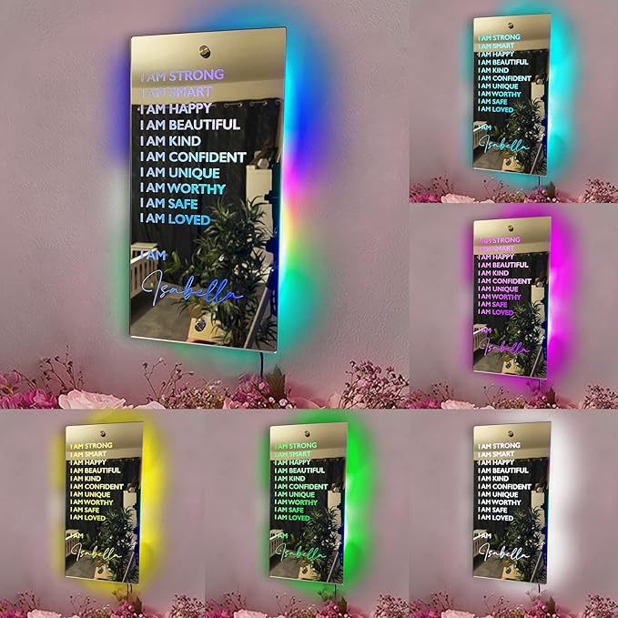 Personalised Name Affirmation Mirror Neon Sign, Custom Acrylic Positive Affirmations Wall for Kids Affirmations Hanging, Men Women Kids Inspirational Inspirational Positive Quotes Sayings Wall Decor
