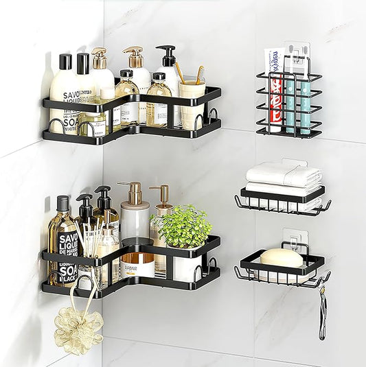 14 Pack Shower Caddy Replacement, Strong Adhesive Flat Hooks, Clear Waterproof Shower Shelf Strips for No Drilling Bathroom Storage Shelves, Soap Holder, and Kitchen Racks