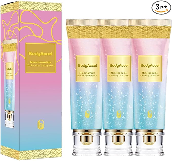 3 Pack Niacinamide Whitening Toothpaste, BodyAccel Triple Whitening Niacinamide Toothpaste, Brightens and Whitens Teeth, Stain Removal Natural Gentle, Fresh Breath