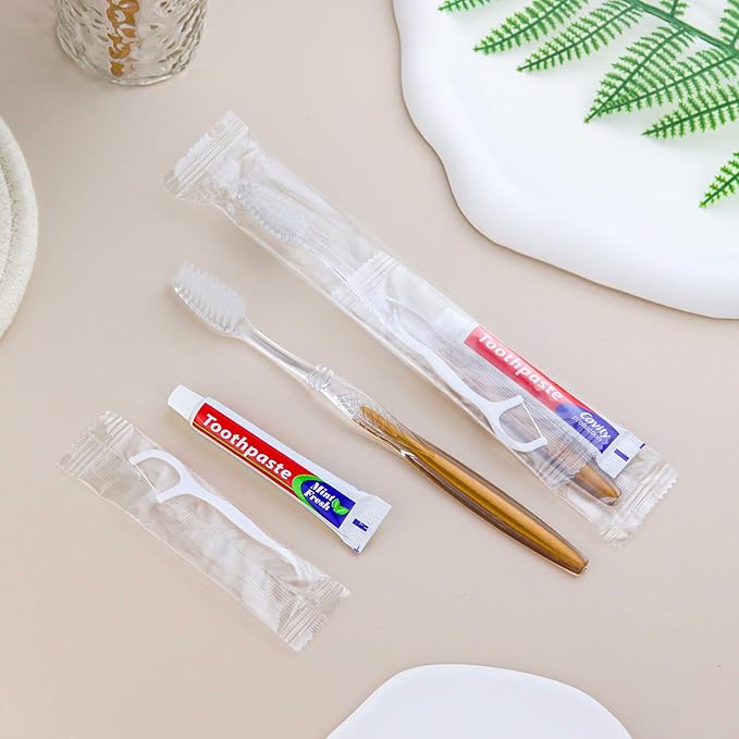 10pcs Disposable Toothbrushes with Toothpaste Floss Individually Wrapped, Disposable Toothbrush Bulk, 10g Toothpaste, Dental Floss Pick, Bulk Toothbrush Kit for Homeless,Airbnb,Hotel,Guest