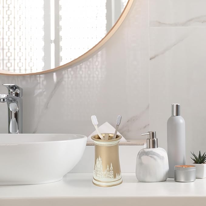 Jay Franco Harry Potter Toothbrush Holder - Gold Resin Pencil Holder Features Hogwarts Castle - Bathroom Storage