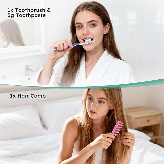 Disposable Toothbrushes with Toothpaste and Comb in Bulk, Individually Wrapped Soft Bristle Travel Size Basic Hygiene Kits, for Travel Hotel Camping Charity Homeless Shelter Donation in 5 colors (25)