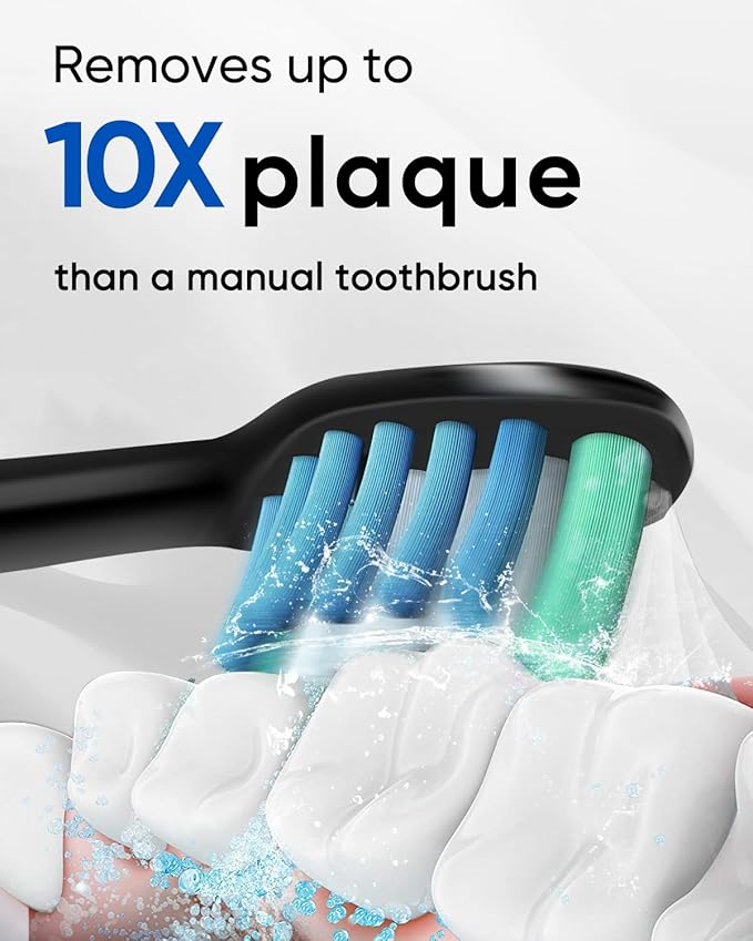 MySmile UC605 Electric Toothbrush for Adults, Rechargeable Sonic Electronic Toothbrush with 6 Brush Heads and Travel Case, 2 Mins 5 Modes Smart Timer, 48000VPM (Black)