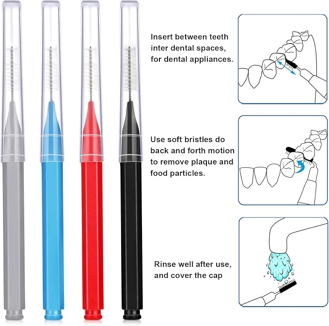 Patelai 100 Pieces Braces Brush for Cleaner Interdental Brush Toothpick Dental Tooth Flossing Head Oral Dental Hygiene Flosser Toothpick Cleaners Tooth Cleaning Tool (Classic Color)