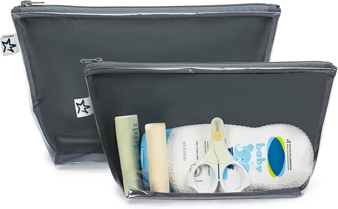 Tiny Twinkle Diaper Bag Organizing Pouches | Mess-Proof Clear Front Travel Organizer Bags | TSA Approved Toiletry Bag Set for Baby and Mom Essentials