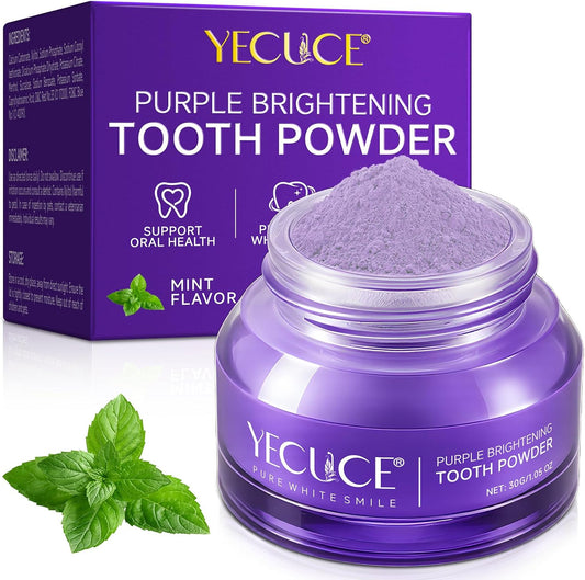 Purple Brightening Powder - Purples Toothpaste for Teeth Whitening-No Sensitivity- Stain Removal & Enamel Safe | Fresh Breath Formula with Unique Purple |for Coffee/Smokers/Tea