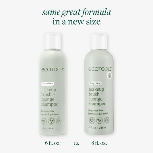 EcoTools Cleanser Shampoo for Makeup Brush/Sponge/Puffs, Remove Makeup & Impurities, Fragrance-Free, No Harsh Chemicals, Vegan & Cruelty-Free, 6 fl.oz./177 ml, 1 Count