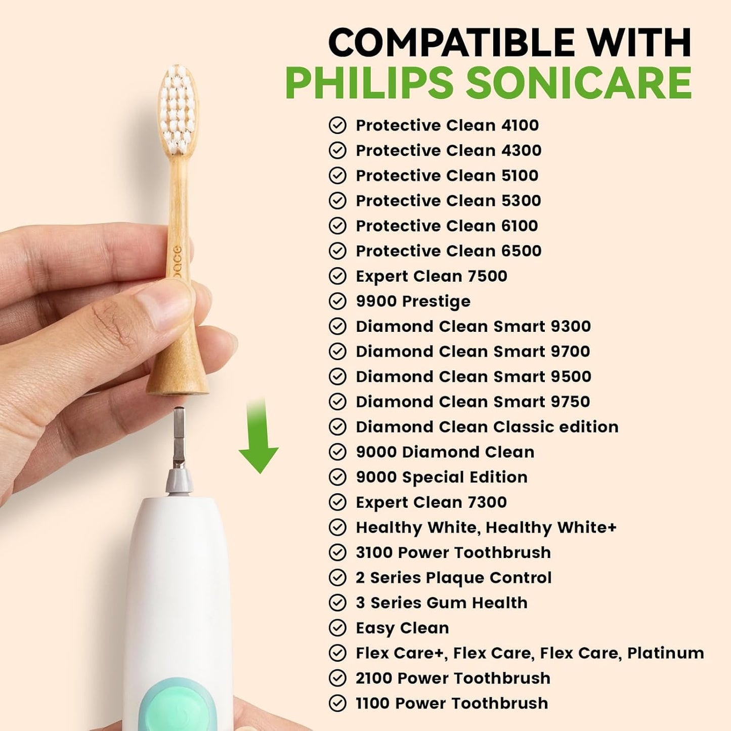 Bamboo Toothbrush Heads Compatible with Philips Sonicare, Extra Soft Castor-Oil Bristles for Sensitive Teeth, Eco-Friendly & Gentle Cleaning
