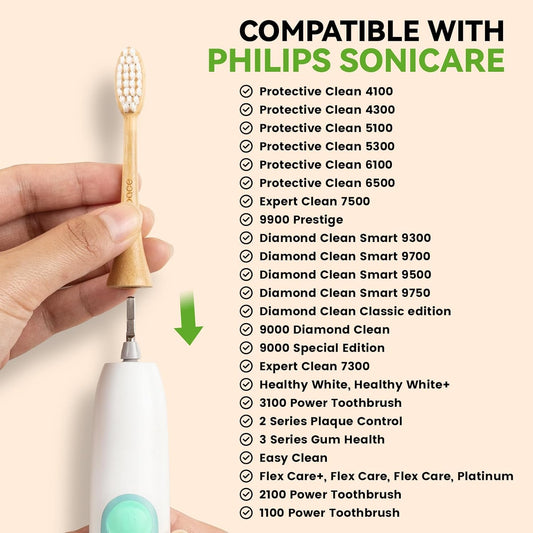 Bamboo Toothbrush Heads Compatible with Philips Sonicare, Soft Castor-Oil Bristles, Biodegradable Toothbrush Replacement Heads, Eco-Friendly & Daily Cleaning