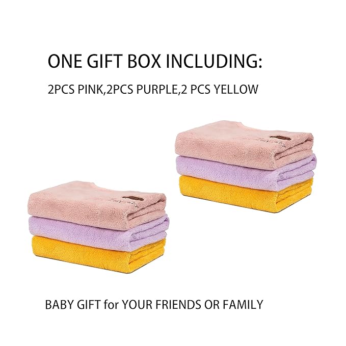 6 Packed Baby Bibs for Girls or Boys, Large Towel Bibs for Toddler 3-6 Years with Gift Box Packed(2 pink purple yellow)