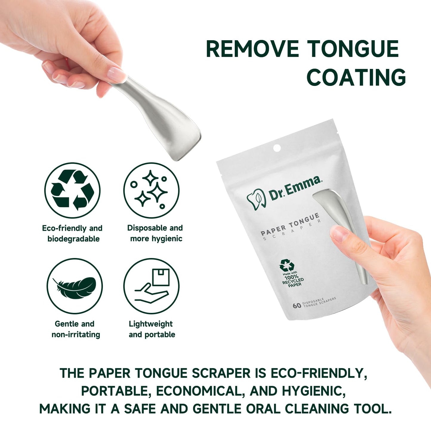 Dr. Emma Tongue Scraper, 120 Count, Disposable Tongue Cleaner for Adults, Paper Hygienic Scraper, Clean Tongue, Promote Fresh Breath (Pack of 2)