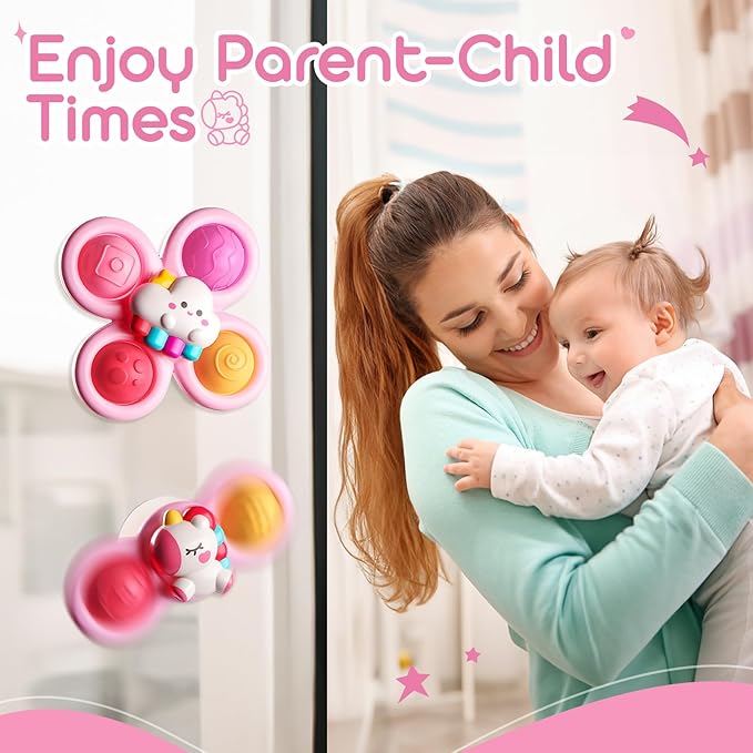 ALASOU 3PCS Pop Suction Cup Spinner Toys for 1 Year Old Boy Girl|Novelty Spinning Tops Toddler Stocking Stuffers|Baby Bath Toy for Kids Ages 1-3|1 Year Old Boy Christmas Birthday Gift for Infant