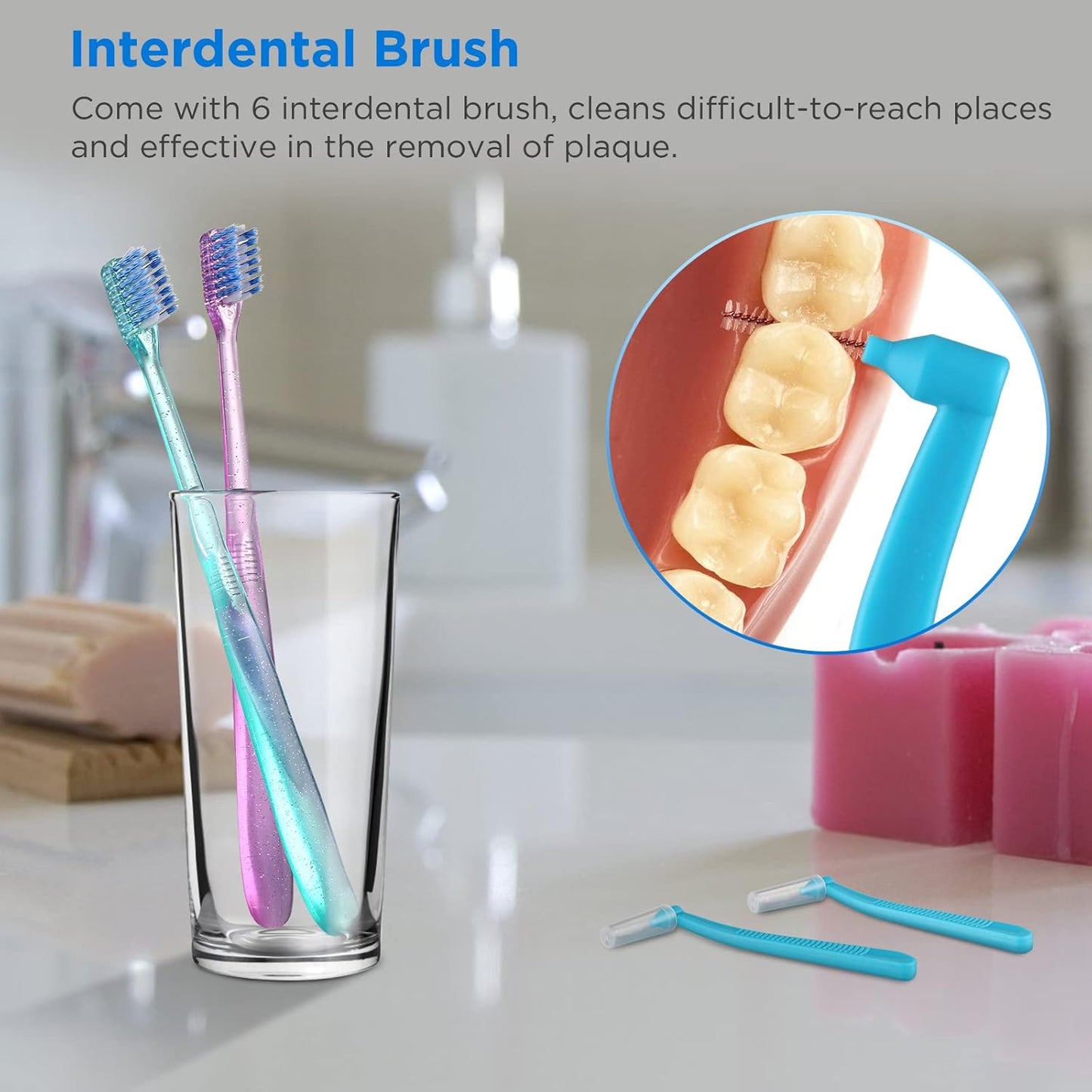 Fregum V+A Shaped Orthodontic Toothbrush for Braces, with 6 Interdental Brushes, Soft Bristles, 6 Count