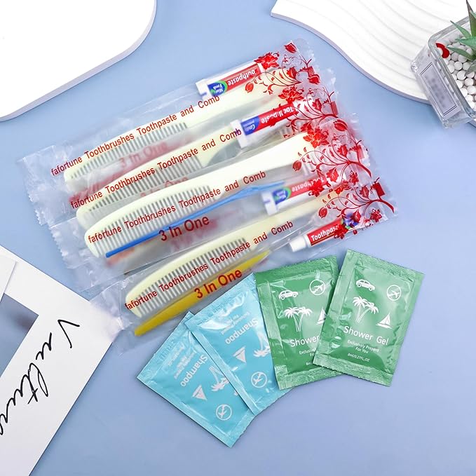 Bulk Hygiene Kits for Homeless,Disposable Toothbrushes with Toothpaste and Comb for Homeless Individually Wrapped，Basic Toiletry Kits Travel Size Shampoo And Body Wash For Hotel,Air Bnb Charity(40)