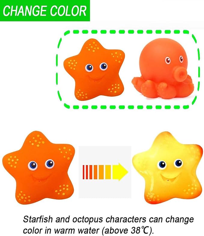 Bath Toy, Water Spraying Discoloration Floating Animals, Bathroom Pool Accessory, Shark Fishing Play Set for Babies and Kids