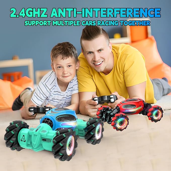 Remote Control Car for Boys - RC Cars for Boy Age 4-12, Gesture Sensing RC Stunt Drift Car for Kids Toys 4 5 6 7 8 9 10 11 12 Year Old Boy Birthday with Cool Lights Music (Blue)
