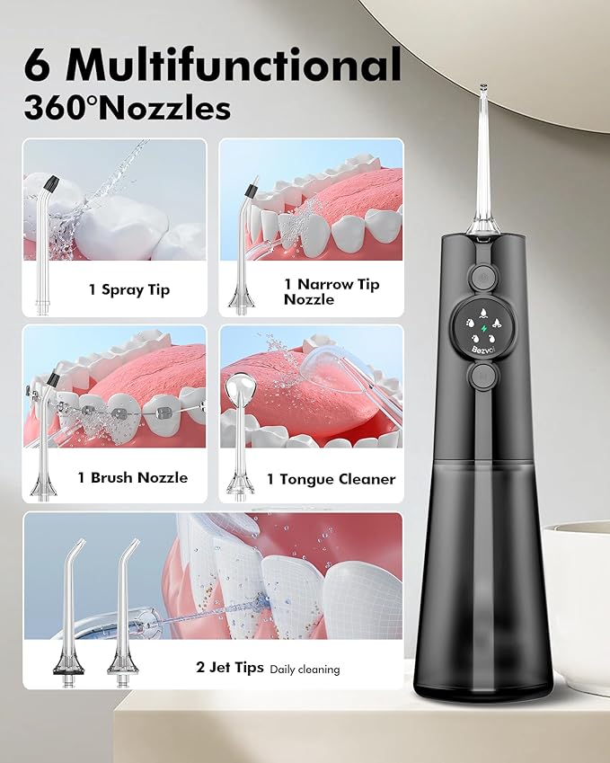 Water Flosser Teeth Pick: 300ML & LED Display 5 Modes Rechargeable Dental Flossers for Braces,Sensitive Gums, Portable Flossing for Teeth Cleaning, IPX7 Waterproof Cordless for Home Travel Use