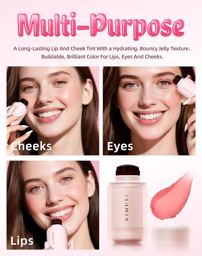 KIMUSE Jelly Cheek & Lip Tint, Watercolor Blush, Multi-Use Makeup, Tint for Cheeks, Lips & Eyes, Lightweight, Sheer & Buildable Color, Vegan Formula, Cruelty-Free