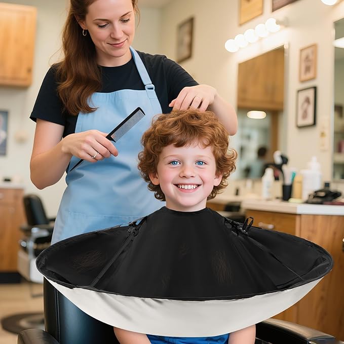FEBSNOW Hair Cutting Cloak Cape, Professional Adjustable Haircut Cape Foldable Umbrella for Adults Kids Home Salon Barber Hairdressing Supplies