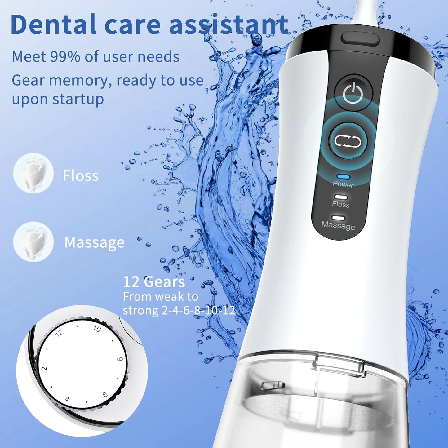 Water Flosser with Camera for Teeth, VITCOCO Visual Water Dental Flosser with 12-Gear, Rechargeable Water Flosser with 3-Nozzle and IPX7 Waterproof for Android and iOS(White)