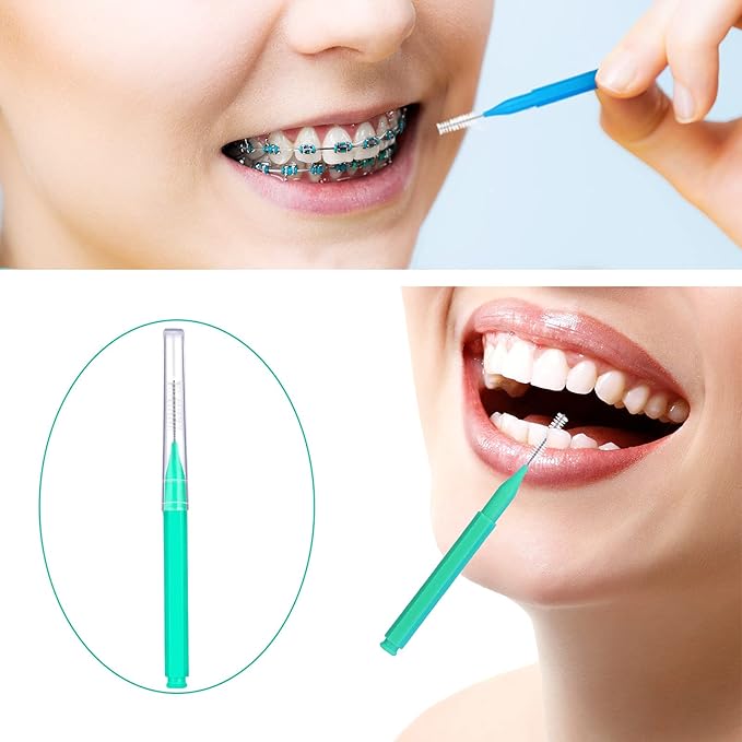Patelai 50 Pieces Interdental Brush for Cleaner Braces Brush Toothpick Dental Tooth Flossing Head Oral Dental Hygiene Flosser Toothpick Cleaners Tooth Cleaning Tool(Green, Blue, Pink, Orange)