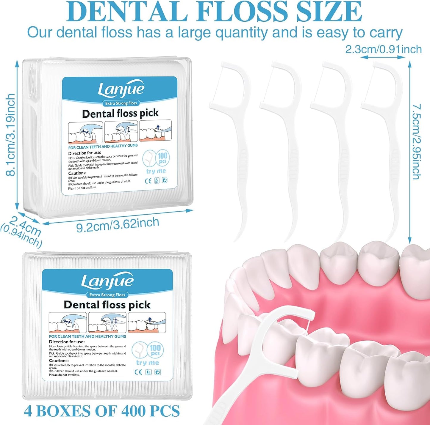 400 Count Dental Floss Picks, Travel Dental Flossers with 4 Portable Case Toothpicks Sticks Dental Tooth Picks Flosser Dental Floss Cleaner Dental Floss Sticks for Family Teeth Cleaning