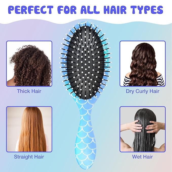 Kids Hair Brush Girls, Toddler Wet Dry Detangling Hair Brush for Curly Thick Hair Pain-Free Comb Girls Kids Women Unicorn Mermaid