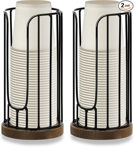 Heightened Rural Style Bathroom Cup Dispenser, 2 Pack Small Disposable Paper Cup Holder, 3oz Disposable Mouthwash Cup Storage Rack, Iron Bathroom