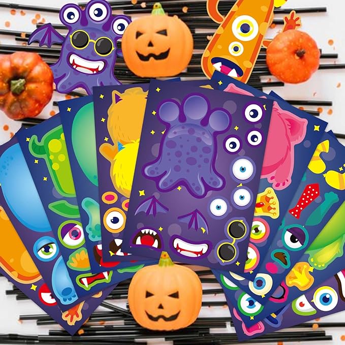 50 Sheets Make a Monster Face Stickers for Kids Make Your Own Little Monster Sticker Sheets Halloween Party Favor Stickers Birthday School Classroom Reward Gift