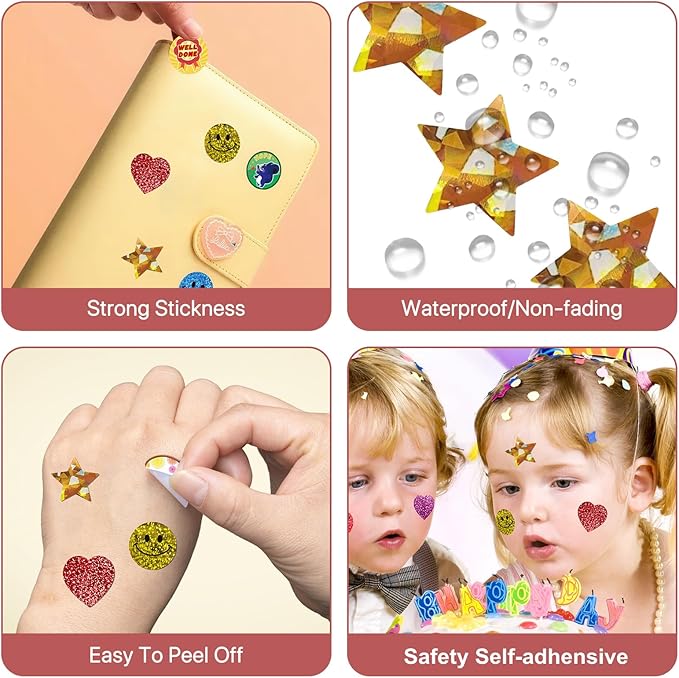 Manual Sticker Dispenser for Rolls of Stickers with 1520Pcs 1Inch Gold Star,Red Heart,Smiley Face Stickers for Kids Reward,Behavior Chart,School Classroom Student Teacher Supplies Gifts(Red)