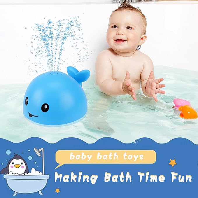 Gigilli Baby Boy Bath Toys, Light Up Whale Fountain Toys for Boys 0-6 6-12 12-18 Months or Kids Ages 1-3 2-4, Rechargeable Ocean Blue