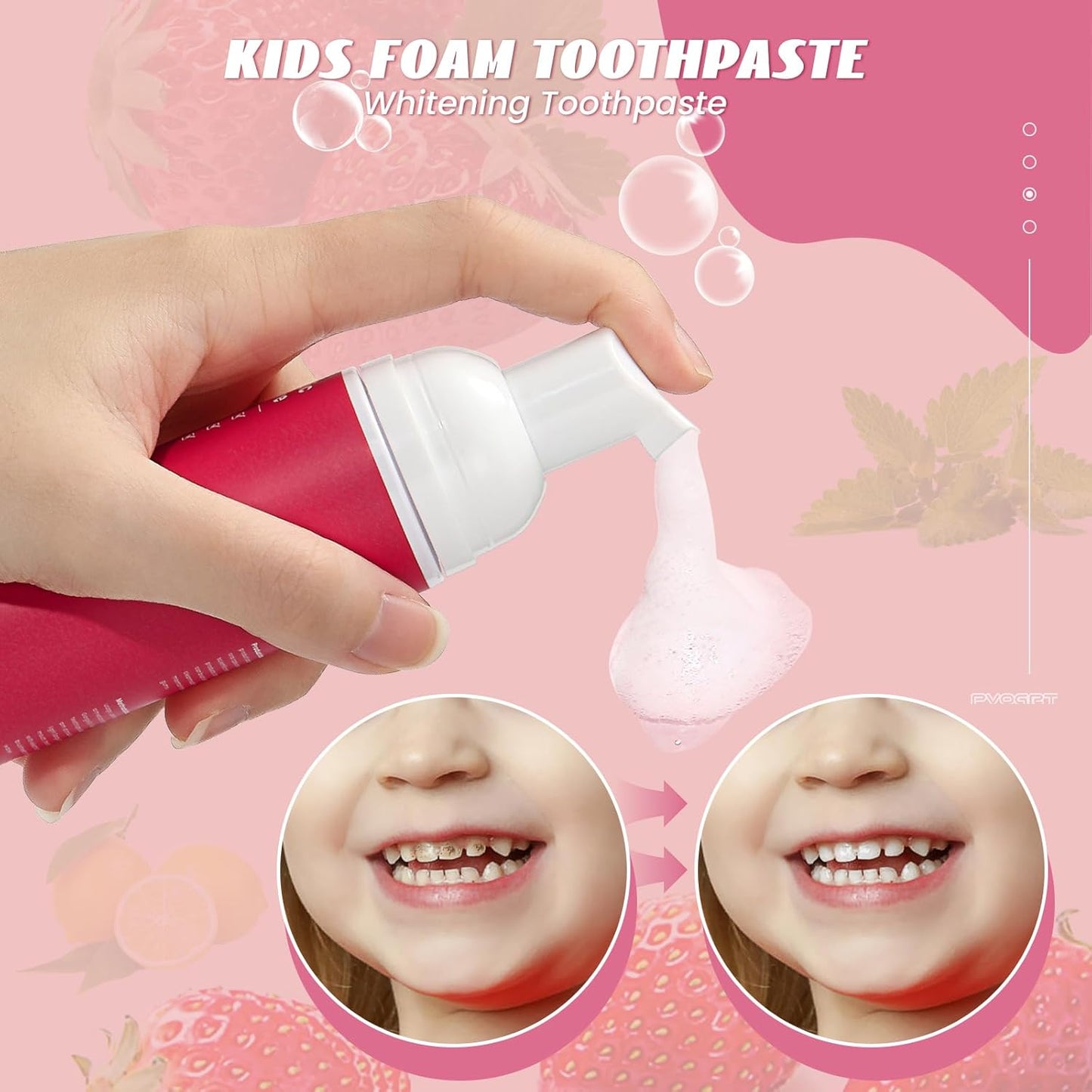 Kids Foam Fluoride Free Toothpaste with Watermelon and Strawberry Mint Flavor, Toddler Natural Teeth Deep Cleaning Toothpaste for U Shaped Toothbrush