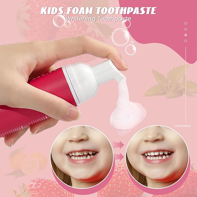 Fluoride Free Foam Kids Toothpaste - ELOTAME 2 Pack Toddler Natural Teeth Cleaning Toothpaste with Strawberry Mint Flavor,Travel for U Shaped Toothbrush