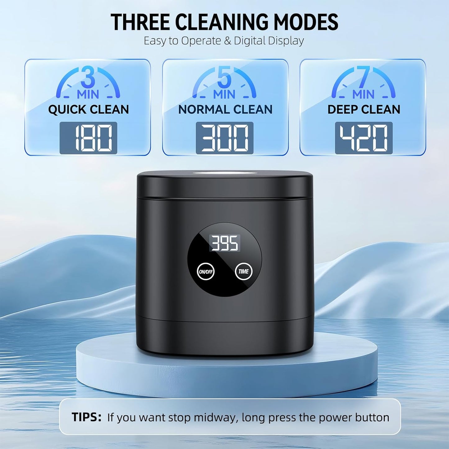 TEBAL Ultrasonic Retainer Cleaner Machine, 52kHz Ultrasonic Denture Cleaner for Night Guards, Braces, Toothbrush Heads, Jewelry and More, Ultrasonic Cleaner for Retainers with 250ML Capacity, Black