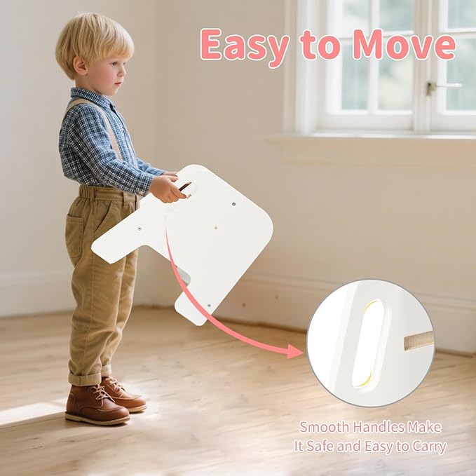 WOOD CITY Toddler Step Stool, Wooden 2 Step Stools for Bathroom Sink Potty Training Kitchen Dual Height Stool Helper for Kids Bonus Non-Slip Pads and Handles for Safety (White)