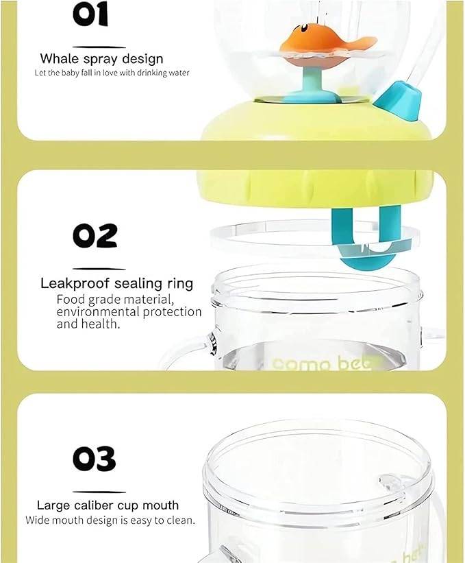 Drinking Cup With Whale Squirt, Cute Whale Cup Water Bottle, Whales Spray Sippy Cups, Leak Proof Weighted Straw Cups for kids (350ml/Yellow)