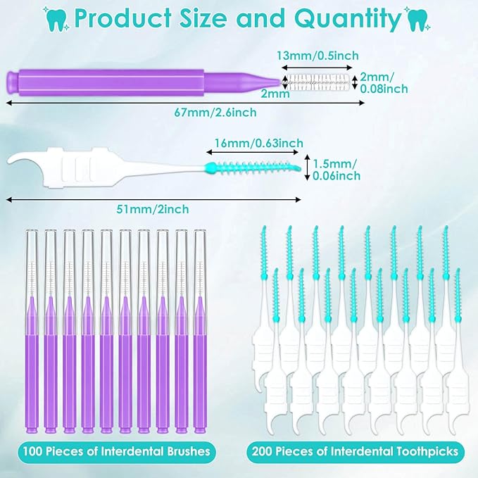 Lezmarket 300PCS Interdental Brushes for Braces, Soft and Bendable Dental Brush for Orthodontic Braces, Braces Cleaner Brush Tooth Pick Teeth Flossers Brushes for Teeth (Purple)