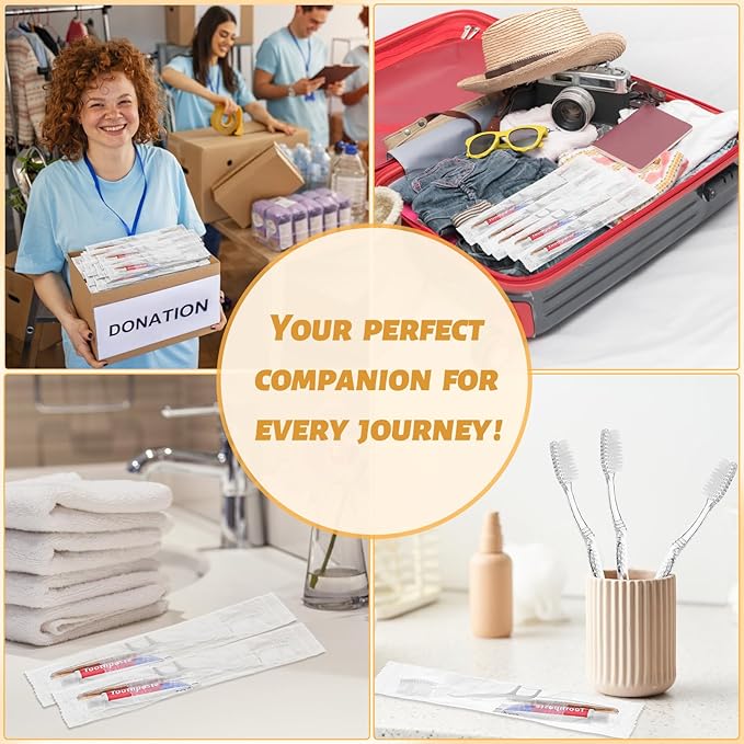 200pcs Disposable Toothbrushes with Toothpaste Floss Individually Wrapped, Disposable Toothbrush Bulk, 10g Toothpaste, Dental Floss Pick, Bulk Toothbrush Kit for Homeless,Airbnb,Hotel,Guest