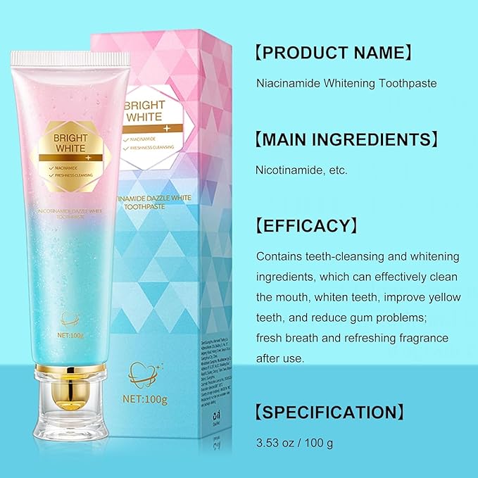 Hotlock Niacinamide Whitening Toothpaste - Brightening, Stain Removal, Freshening Breath Whitens Teeth, Protects Tooth Enamel, Freshens Breath 24 Hours 3.53oz.