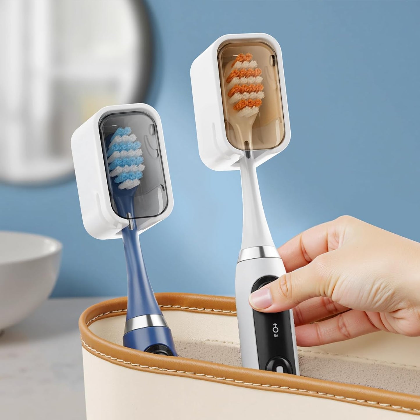 Travel Toothbrush Head Cover 2PCS, Electric Toothbrush Covers Caps, Ventilated Toothbrush Protectors Caps for Travel, Camping, Bathroom, Business, Grey and Brown