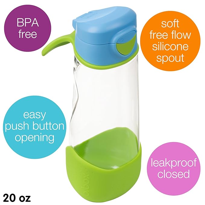 b.box 20 oz Sport Spout Kids Water Bottle for School, Sports, Travel, Daycare. Leakproof, Spill Proof, Dishwasher Safe. Easy Grip Triangle Shape, Durable Tritan Material. BPA Free.