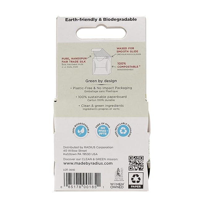 RADIUS Dental Floss, Natural Floss, Unscented Silk, 33 Yards, Compostable & Non-Toxic Oral Care Designed to Help Fight Plaque (Pack of 72)