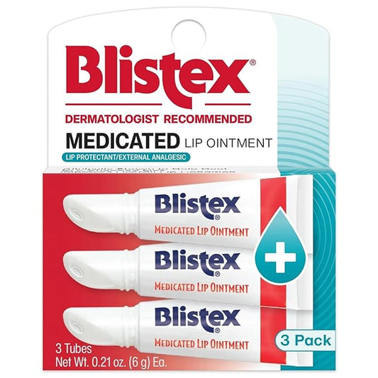 Blistex Medicated Lip Ointment 3 Count, 0.21 Oz. Relieves Cold Sores & Helps Heal Dry Chapped Lips, Lip Sores & Blisters Pain Relief Healing Balm, Stocking Stuffer for Holiday