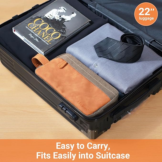 Elviros Travel Toiletry Bag for Men, Hanging Toiletries Bag Water Repellent Dopp Kit PU Leather Travel Bag for Toiletries Accessories, Khaki