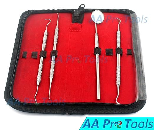 AA PRO Dentists Tools KIT Bundle with Dental Mirror, Tartar Remover, Dental Pick, Scraper and CASE A+ Quality