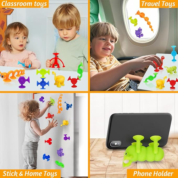 32 PCS Toddler Suction Cup Bath Toys Kids Bath Toy Birthday Party Favor Goody Bag Stuffer Carnival Bulk Prize Filler for Boys Girls Fidget Window Water Table Toy with Eggshell Storage